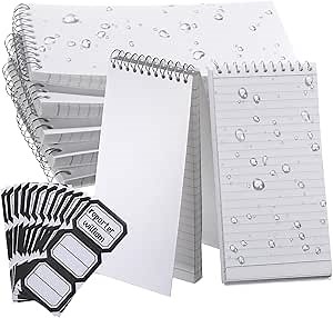 Geyoga 6 Pcs Reporters Notebook Small Top Spiral Notebooks Waterproof Top Bound Spiral Notebook 4 x 8 Inch Weatherproof Steno Notepads Law Enforcement Notepad for Journalists Detective (White)