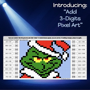 Add 3-Digit Whole Numbers | Christmas Math Pixel Art