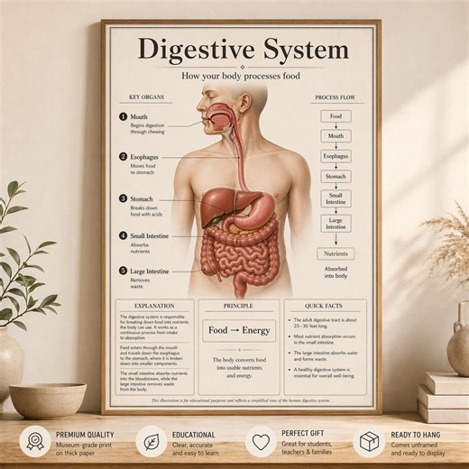 Digestive System Poster | Human Body Diagram, Biology Wall Art (PDF Download) - Etsy