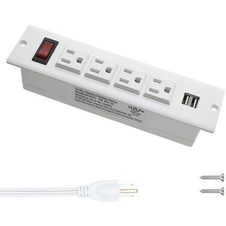Power Bar with USB Recessed Power Strip Socket with Switch 4 Power Outlets 2 USB Hubs with 2 Screws (White) - Walmart.ca