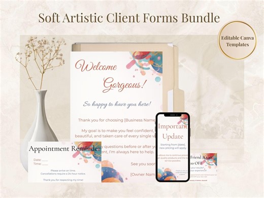 Soft Artistic Client Forms Bundle | Editable Canva Beauty Templates | Client Care Kit | Digital Download - Etsy