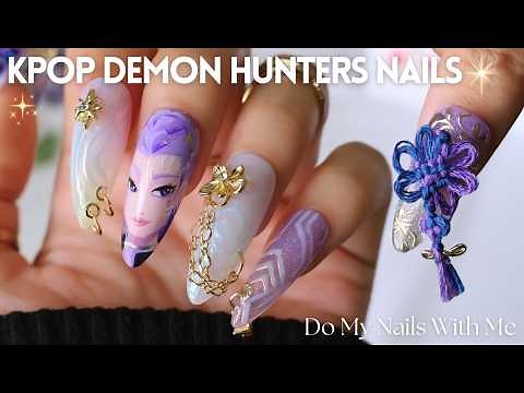 KPop Demon Hunter Nail Tutorial 💜✨- Obsessed with This Movie Right Now