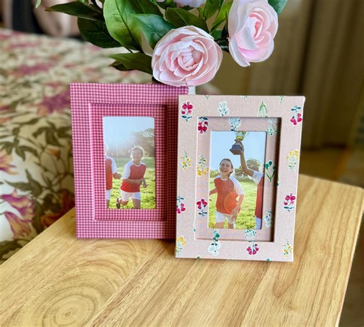 Set of 2 Cotton Fabric Picture Frames With Mats, Pink Gingham & Floral, 4x6, Glass Covers - Etsy