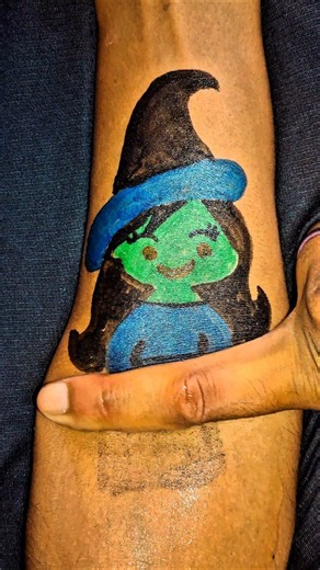 Cute Little Green Witch 🧙‍♀️ 💚 tattoo on hand by floating pen | tattoo-z1p #shorts #tattoo #viral