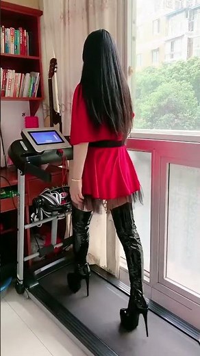 High heel boots walking on treadmill
