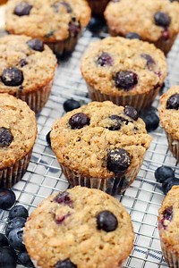 Banana Blueberry Oat Muffins (made with 100% whole grains and honey)