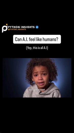 Python Insights on Instagram: "This is scary! Here's how I made this video with A.I. and why it's absolutely wild... If you're into this kind of content, feel free to follow me! As I mentioned in the video's intro: I didn't write the answers. I only gave the question and a tone. Here's the base prompt I used: "Photorealistic interview with an 8-year-old child talking sadly. The child knows it is A.I. generated. It feels sad about it and answers the interviewer's question in a very wise but child