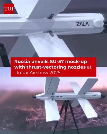47K views · 116 reactions | #Dubai | A striking mock-up of the SU-57 featuring advanced thrust-vectoring control (TVC) nozzles drew significant attention at the Dubai #Airshow 2025, highlighting #Russia’s continued push in next-gen fighter technology. #UAE #DubaiAirshow2025 #SU57 #Aviation | The Times of India | Facebook