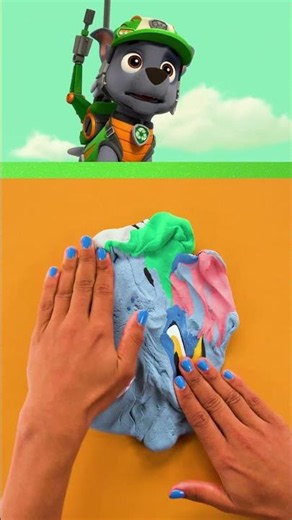can we make PAW Patrol Rocky out of slime before he gets to the T. Rex?