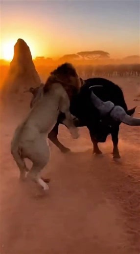 Alpha Buffalo LAUNCHES Lion 28 Feet -SAVES Newborn Calf! 🐃새끼 구출 🐃赤ちゃん救出#viral#buffalo#wildliferescue