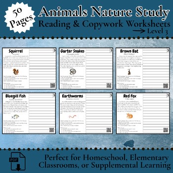 L3 Animals Nature Study Reading & Copywork Worksheets | PDF Printable | Science