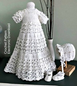 Crochet Baptism Outfit Pattern: Ruffled Dress, Bonnet, Shoes (PDF Pattern) - Etsy