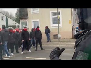 Rot-Weiss Essen hooligans confronts riot Police before match against Schalke 26.02.2022.