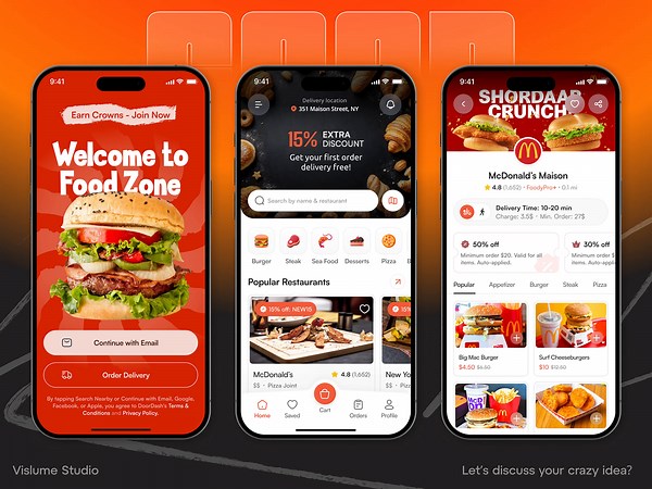 Food Delivery App UI – Onboarding, Home, Tracking & Checkout