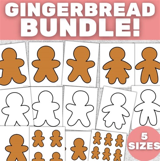 Christmas Gingerbread Man Templates Bundle | Brown   Black & White | 5 Designs