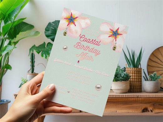 Coastal Birthday Invitation | Beach Chic Party Template | Editable Printable Invite - Etsy