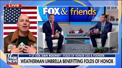 For the 4th year in a row, Weatherman Umbrella teams up with Folds of Honor to donate a portion of their special ‘United Collection’ proceeds to the families of our fallen and disabled service members. Lt Col Dan Rooney and Rick Reichmuth join us for the big reveal! | Fox & Friends