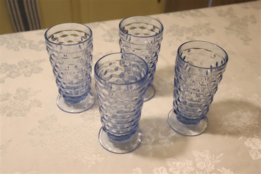 Set of 4 Indiana Whitehall Light Blue Cubist Drinking Glasses on Pedestal - Etsy