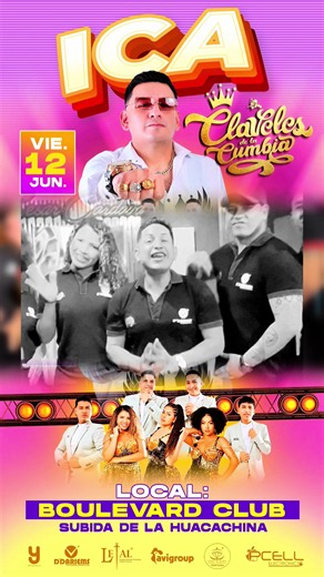 ICA, prepárate para vivir una gran fiesta este viernes 12 de junio en Boulevard Club, en la subida a la Huacachina, junto a Claveles de la Cumbia. 💖🎶 #Ica #BoulevardClub #Concierto #Discoteca #Claveles