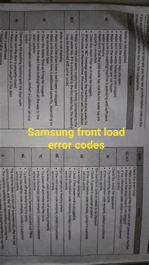 Samsung front load error codes