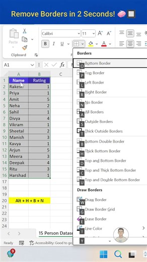 Remove Excel Borders Without Mouse! ⚡