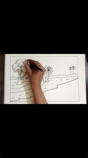 How to Draw a beautiful village scenary drawing. #art #shortvideo #artist #shorts
