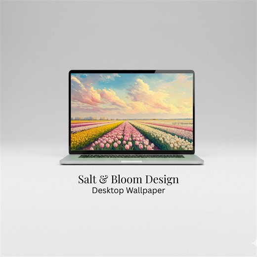 Spring Dutch Tulips Desktop Wallpaper, Tulip Flower Fields Painting Digital Background for MacBook Wallpaper or Laptop Wallpaper - Etsy