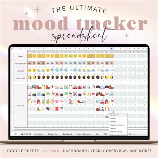 Mood Tracker Google Sheets | Daily Mood Journal, Emotions Log Book, Mental Health Tracker Spreadsheet, Digital Journal, Mood Chart Sheet BE1 - Etsy