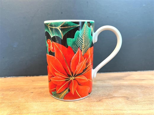 Dunoon Christmas Mug Golden Poinsettia by Caroline Bessey Fine China Made in Scotland. - Etsy Australia