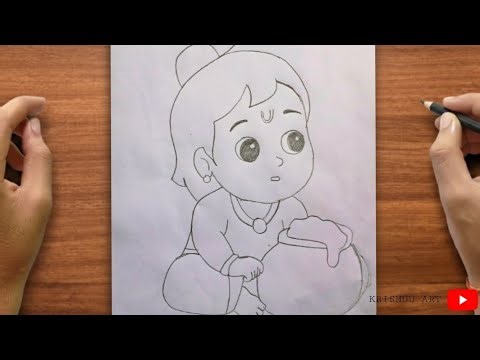 Balak krishna makhan chor outline pencil drawing | god krishna art bagwan