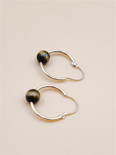 Vintage 14k Yellow Gold Hoop Earrings With Small Timers Eye Bead - Etsy