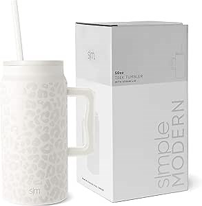 Simple Modern 50 oz Mug Tumbler with Handle and Straw Lid | Reusable Insulated Stainless Steel Large Travel Jug Water Bottle | Gifts for Women Men Him Her | Trek Collection | 50oz | Cream Leopard