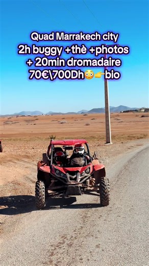 Buggy Marrakech Palmeraie Découvrez une expérience en buggy à Marrakech, au départ de la Palmeraie de Marrakech, avec location de buggy 700cc. La formule inclut une balade en buggy dans la Palmeraie, une pause thé traditionnelle, une pause photo et 20 minutes de balade à dos de chameau. Tarif par buggy, activité encadrée, idéale pour découvrir la Palmeraie de Marrakech autrement. Location de buggy à Marrakech, accessible aux visiteurs souhaitant une expérience authentique. #BuggyMarrakech #marra
