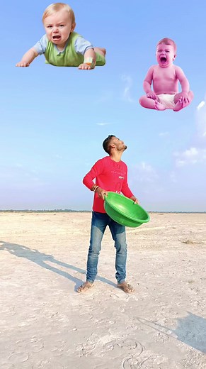 Cute Crying babies catching vs dancing Red jocker & yellow alien - Funny magic vfx video 😀😀😀 | Vfx Dipankar