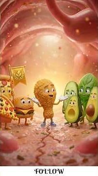 Funny 3D Cartoon Animation 😂 | Fast Food vs Healthy Food Fight in Stomach