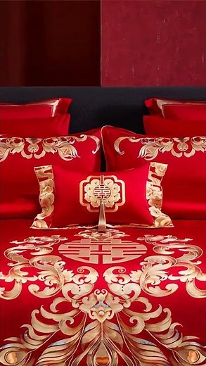 Luxury Red Wedding Satin Cotton Duvet Cover Set