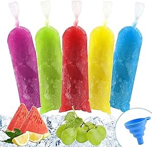 Ice Lolly Bags Disposable, Ice Cream Mold Bags with Silicone Funnel. 3 x 10 inches Plastic Ice Candy Bags for Making Bolis/Ice Creams Yogurt Candy (Clear - 120 Pcs)