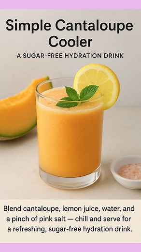 🧊 Simple Cantaloupe Cooler – A Sugar-Free Hydration Drink Why it works: Refreshing, low-calorie, and naturally hydrating — this drink combines electrolyte-rich cantaloupe with lemon and mineral salt to replenish fluids without added sugar. 🥣 Ingredients (Serves 2–3) 2 cups ripe cantaloupe, cubed 1½ cups cold water (or coconut water for extra electrolytes) 1 tablespoon freshly squeezed lemon juice A pinch of pink Himalayan salt Ice cubes (optional) Fresh mint leaves (optional, for garnish) 🌀 I