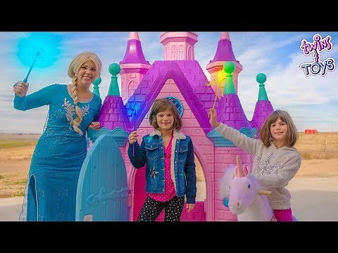 GIANT PRINCESS CASTLE!! Elsa Teaches Twins Kate & Lilly Magic!!