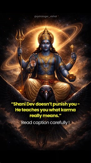 Astrologer Vishal on Instagram: "Shani Dev doesn’t destroy — he disciplines. His energy is slow, silent, and exact. When he turns his gaze, the proud bend, and the careless fall. There are 5 karmas that make Shani Dev turn away — and your life starts to slow down without warning. Let’s uncover the first three 👇 🔹 1. Injustice toward others: When you hurt or cheat someone knowingly, Shani records it — and returns it multiplied. His justice may take time, but it never forgets. 