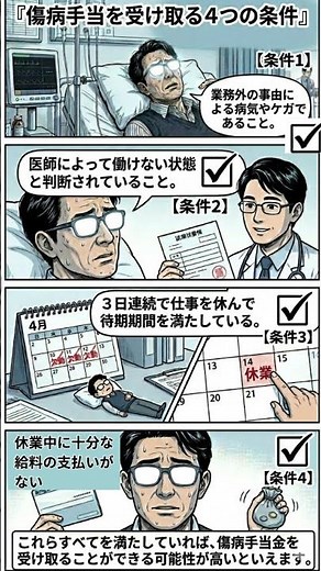 「知らないと損！休職中にお金をもらう4つの絶対条件」。#傷病手当金 #お金の知識 #休職 #仕事辞めたい #豆知識 #損してない #社会復帰 #メンタルヘルス #ライフハック #知らなきゃ損