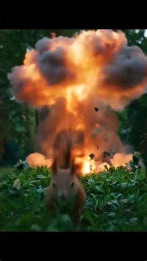 a squirrel running from an explosion