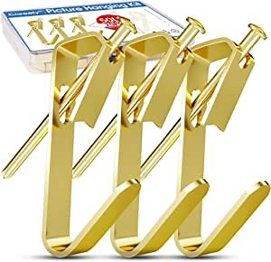 70 Pieces Gold Picture Hangers, 50lbs Professional Picture Hanging Hardware for Heavy Duty Picture Hooks with Nails, Picture Hang Kit for Office Pictures, Clock, Mirror, House Decoration, Wall Hanger…