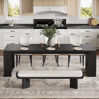 86.61-Inch Long Dining Table For 6, Modern Narrow Kitchen Table With Pedestal Base, Farmhouse Rectangular Dining Room Furniture, 27.56 X 86.61 X 29.53 Inches | SHEIN