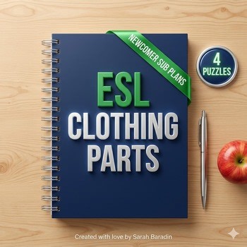 Clothing Parts (Zippers, Buttons, Collars) Sub Plans: Newcomer ESL Crosswords