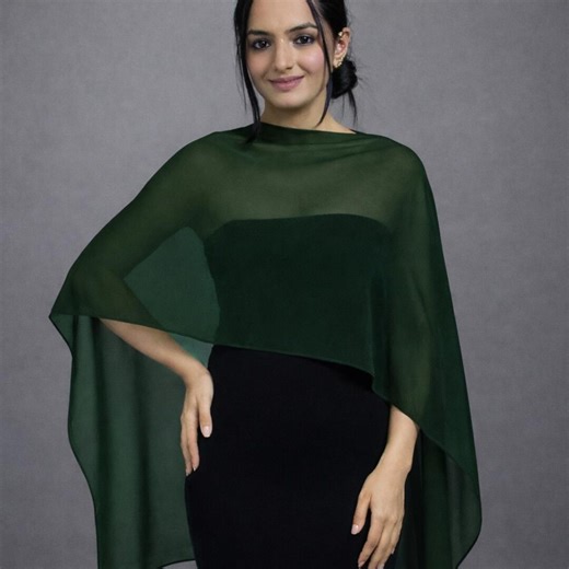 Forest Green Chiffon Shawl Evening Sheer Capelet Bridal Mother Scarf - Etsy