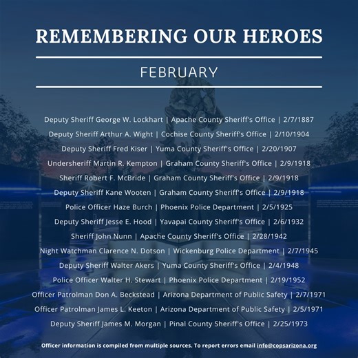 C.O.P.S. Arizona | Every month, we remember the Arizona officers who sacrificed their lives to protect us. Their bravery will forever inspire us to stand... | Instagram