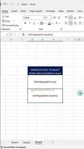 Shortcut Keys for Selection of Rows & Columns in excel
