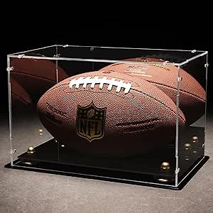 Football Display Case Full Size with Mirror Back Clear Acrylic Football Display with Base UV Protection for Autographed Football (Watch The Video to Install)