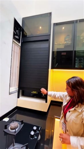 Modern Black Tinted Unit Design with Rolling Shutter | Blacktinted shutter kitchen